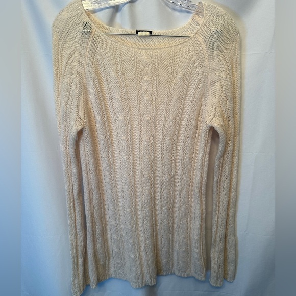 J. Crew Size Medium Boat Neck Cable Knit Soft Wool Mohair Dolce Sweater Ivory - Picture 2 of 8